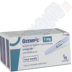 Auf dem Bild sind drei Packungen des Medikaments Ozempic 1 mg zu sehen, wobei jede Packung ein vorgefülltes Pen mit Semaglutid zur subkutanen Anwendung enthält. Das Produkt ist für die wöchentliche Injektion bestimmt, jede Packung enthält vier Einwegnadeln und wird von Novo Nordisk hergestellt. Dieses Produkt ist mit schneller Lieferung und attraktiven Angeboten erhältlich.