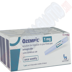 Vier Packungen mit Ozempic 1 mg Injektionslösung in vorgefüllten Pens, ideal für diejenigen, die Ozempic kaufen ohne Rezept möchten. Jede Packung enthält 1 Pen und 4 Einwegnadeln. Dieses Semaglutid-Medikament ist zur subkutanen Anwendung bestimmt und für die einmal wöchentliche Verabreichung gekennzeichnet. Die Packung trägt das Ozempic-Logo und das Novo Nordisk-Branding.