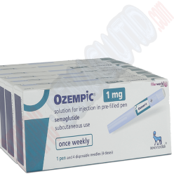 Sechs Schachteln mit der Aufschrift „Ozempic 1 mg“, erhältlich zu einem günstigen Ozempic Preis ohne Rezept. Jede Schachtel enthält eine Injektionslösung in einem vorgefüllten Pen mit Semaglutid zur subkutanen Anwendung. Jede Schachtel enthält 1 Pen und 4 Einwegnadeln (4 Dosen) zur wöchentlichen Anwendung. Hergestellt von Novo Nordisk, Markenname und Produktdetails sind in blauer und grüner Schrift angegeben.